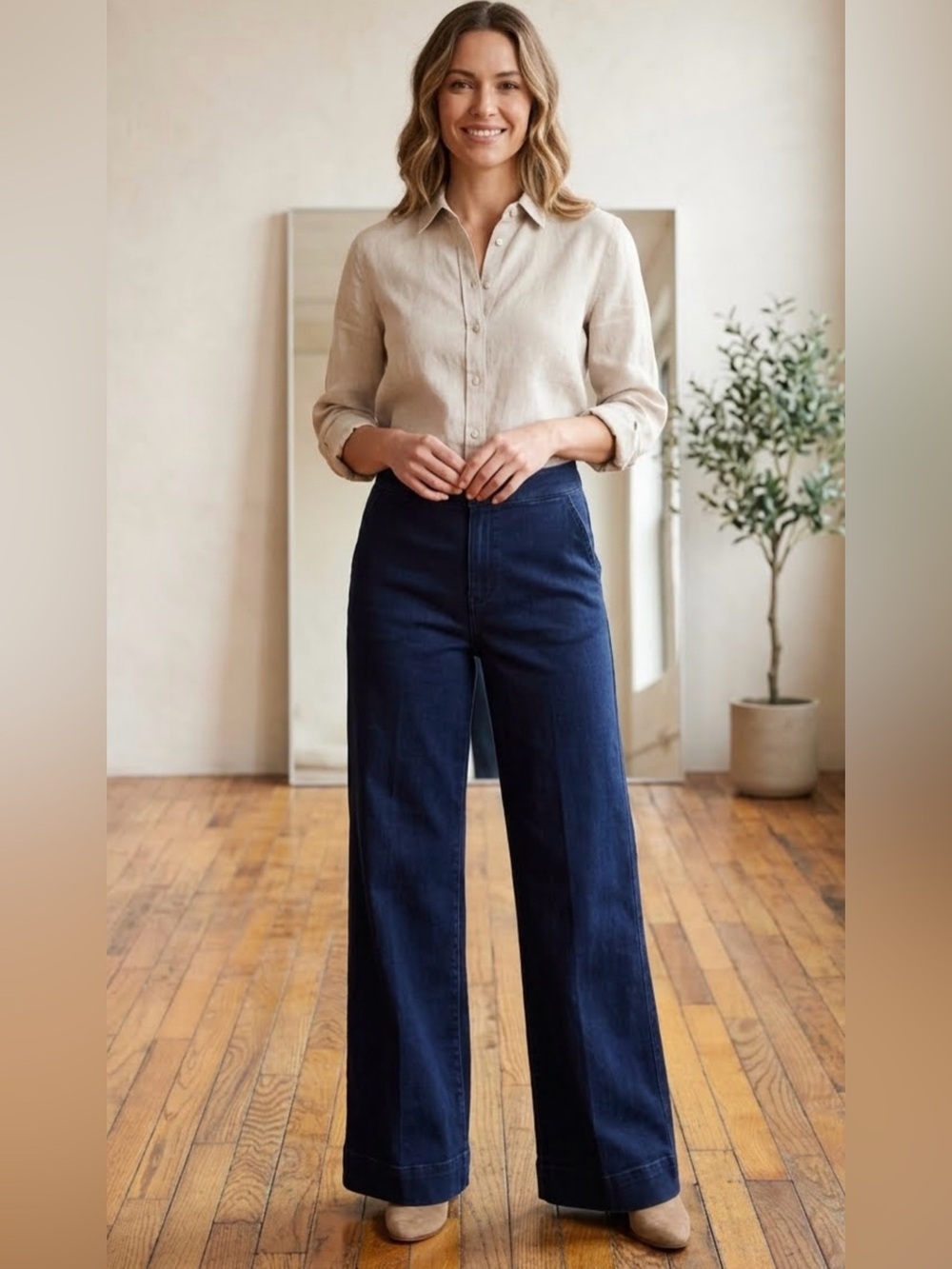D & Co Wide Leg Dark Wash High Rise Trouser Jeans with Tummy Panel Size 10